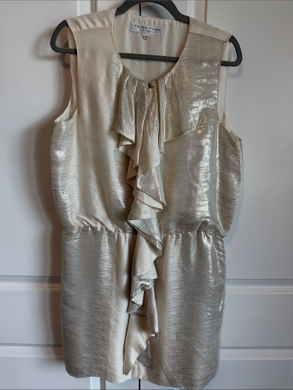 Trina Turk Metallic Cream Ruffle Dress